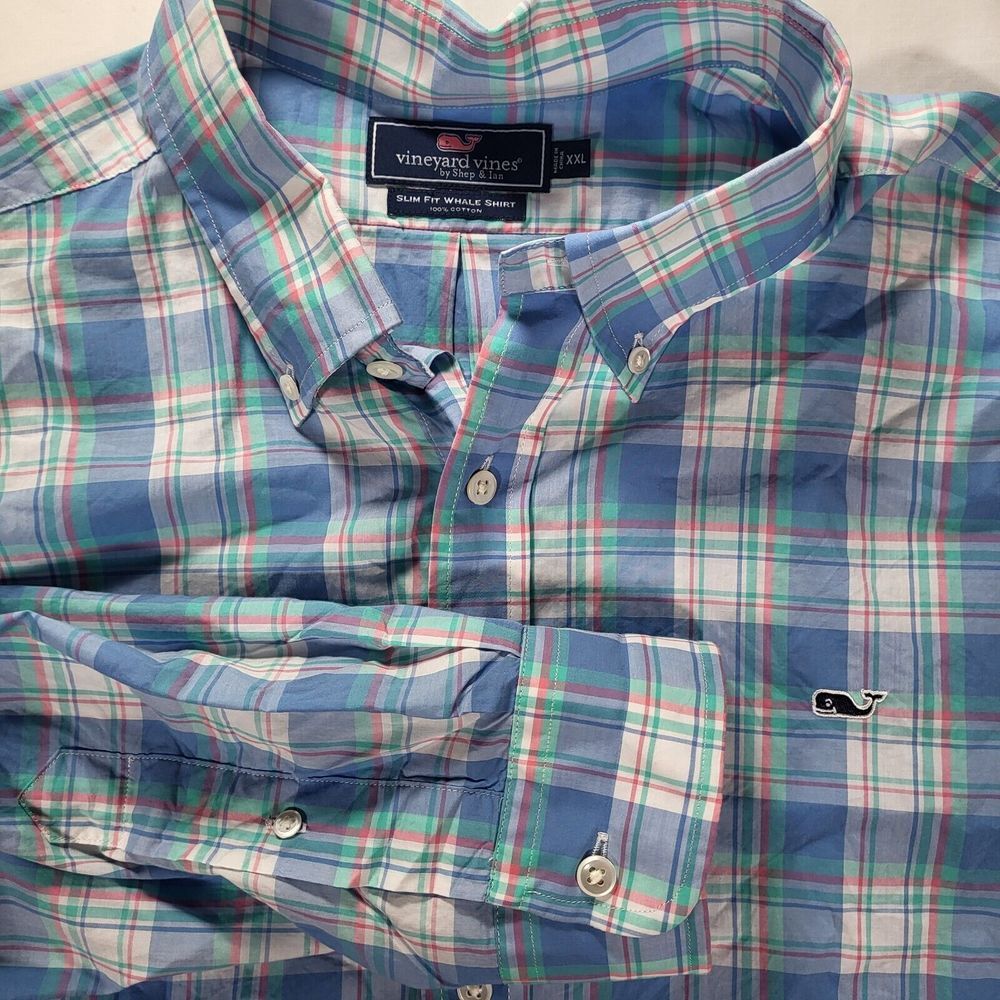 Vineyard Vines Men's XXL Slim Fit Whale Blue Pastel Long Sleeve Button Shirt
